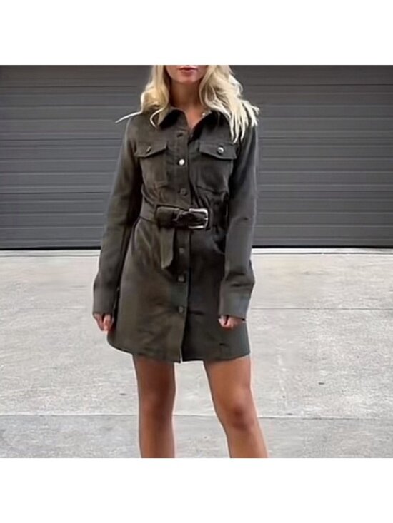 House of Harlow 1960 Dresses & Skirts - House Of Harlow 1960 Army Green Corduroy Belted Trench Dress S | Poetcore Grunge
